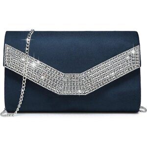 Women's 1-Rhinestone Navy Evening Bags Formal Party Clutches for Wedding